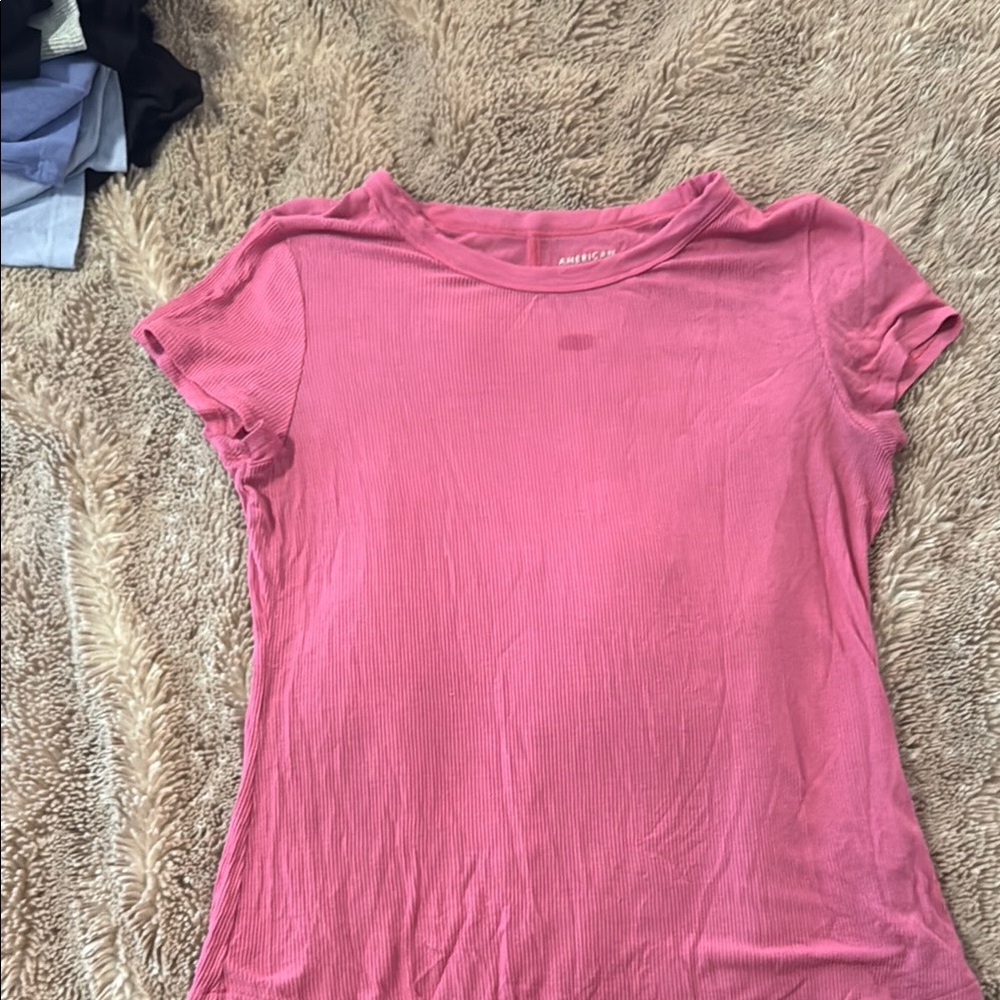 American Eagle Outfitters Pink Fitted Short Sleeve T-Shirt